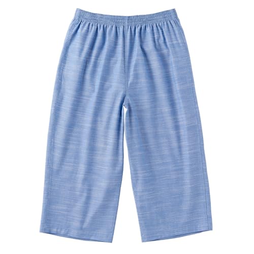 アイメディア(Aimedia) ステテコ メンズ M ブルー 先染め 綿100% サラサラ 涼しい リラックス 部屋着 パジャマ ルームウェア パンツ ゆったり 7分丈 前閉じ 春夏