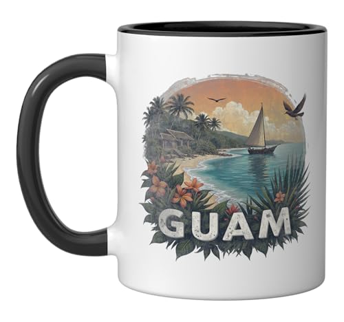 Vaso de Cerámica Vintage Retro Guam 11 Onzas Negro/Blanco miniatura 1