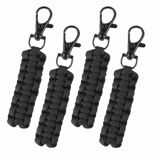 4 Set Paracord Zipper Pull Replacement with Metal Clasp Braided Lanyard for Backpack Pull Tab Zipper Fixer Metal Head (Black)