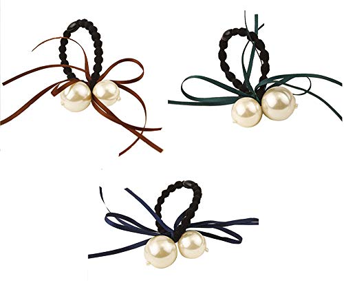 QUHGOPI 3Pcs large pearl black hair band pearl hair band mixed color high elasticity seamless hair band ponytail hair band ponyo hair band ladies hair band accessories