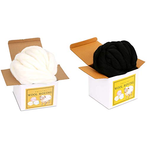 2 Pcs Wool Roving Bulk - 8.82oz Super Wool Chunky Yarn, Wool Roving Top for Needle Felting, Soft Felting Wool Supplies for Hand Spinning, Felting, Blending, Weaving and DIY Craft