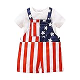 Corlidea Camiseta de manga corta para niño y niña, con texto en inglés 'Independence Day' y monos cortos de 2 piezas, conjunto de ropa de calabaza, disfraz para adultos (blanco, 12-18 meses)