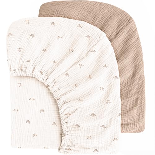 Image of MairMore Muslin Cotton Crib Sheets - Neutral Fitted Sheets for Standard Crib& Toddler Mattress Soft and Breathable Baby Sheets for Boys and Girls - 28"x52"