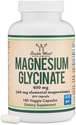 Magnesium Glycinate 400mg | 180 Capsules | Sleep, Muscle, & Heart Support | Vegan, Third Party Tested, Gluten Free, Non-GMO, by Double Wood Supplements
