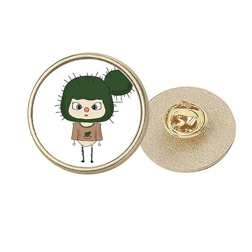 Broche ronde en métal doré cactus vert sable UU taille M
