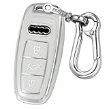 Kirsnda Key Fob Cover with keychian compatible with audi 2021 2022 2023 2024 2025 A6 A7 A8 Q6 Q7 Q8 ect S or RS smart remote key,TPU Protection Key Case (silver white)