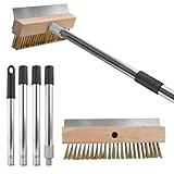 EXLECO Spazzola per Forno Pizza Smontabile da 78-150 cm, Testina da 25 cm con Raschietto in Inox, Spazzola Ottone e Manico Tubolare, Accessori per Pulire Pale e Pietra Refrattaria