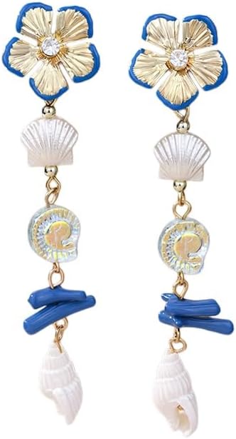 Colorful Seashell Starfish Dangle Earring for Women Delicate Flower Pearl Beaded Earring Summer Beach Hawaii Jewelry
