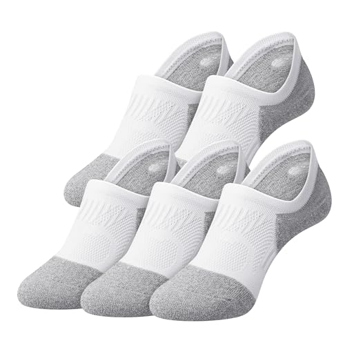 Gonii Compression No Show Athletic Womens Socks Cushioned 5 Pairs White