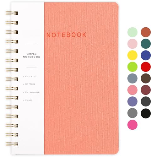Image of Spiral Notebook, Pink Notebook-6.1x8.2 Inch College Ruled Journal with Inner Pockets and 160 Pages, PU Leather Cover Business Journal, Twin-Wire Binding Notebook Perfect for Office & Home