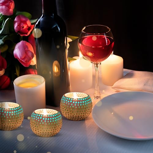 Image of Floryn Decor Morrocan Mosaic Candle Holders | Home Light Decorations Items | Mosaic Glass Tealight Holder | Best lamp for Diwali Decoration | Pack of 3 (with 3 Tealight Candle Free)