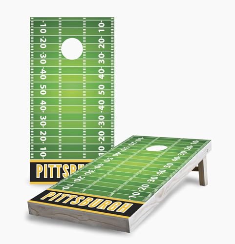 Skip's Garage Pittsburgh Themed 2x4 Cornhole Boards - All Weather Bags - Include Case + Edge Lights