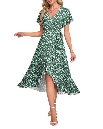 Image of AUSELILY Women Summer Midi Dresses Wrap Short Flutter Sleeve Elegant Dress