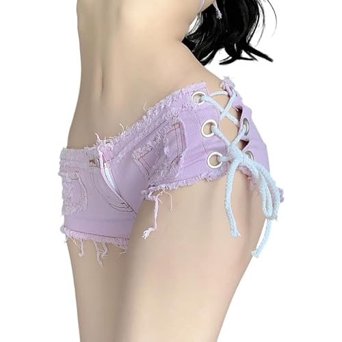 Shorts de Mezclilla Micro sexys para Mujer, de Tiro Alto, Rotos, Estilo Jeans, Shorts deshilachados para la Playa y Discotecas, Color Morado Claro, Talla Grande.