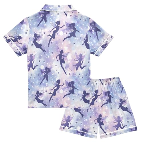 Beautiful Purple Elf Summer Satin Pajama Set, Cute Button-Down Sleepwear Pj Set for Sleep Wears2