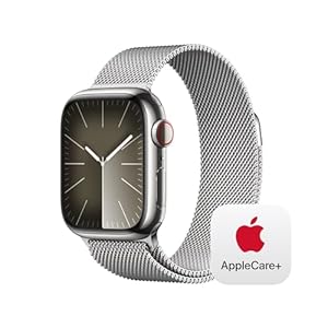 Apple Watch Series 9 [GPS + Cellular 41mm] Smartwatch with Silver Stainless Steel Case with Silver Milanese Loop with AppleCare+ (2 Years)