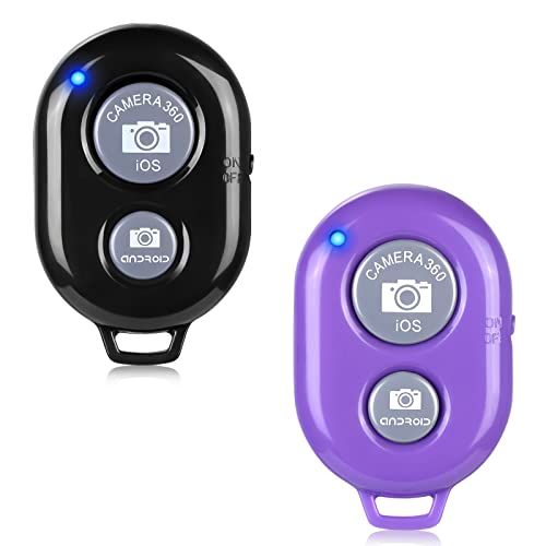 2 Pack Wireless Camera Remote Control - Wireless Remote for iPhone & Android Phones iPad iPod Tablet, Clicker for Photos & Videos - Black & Purple