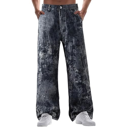 Tobysper Jeans Herren Hip Hop Baggy Jeans weite Beinform Skater Jeans Vintage Dance Skateboard Hose Y2K Skateboard Streetwear Arbeitshosen Männer Jeans Stretch Clubwear Jeans, Negro , 5XL