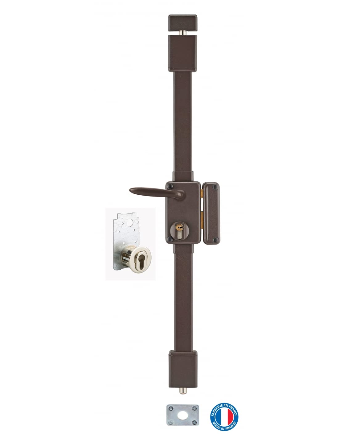 THIRARD - Cerradura de Sobreponer Beluga A2P* con Bocallave para Entrada Derecha - 3 Puntos - Puerta de 1,65 a 2,25 m - Cilindro Transit2 30 x 65 mm - Puerta 45 mm - Marrón - 4 Llaves Incluidas