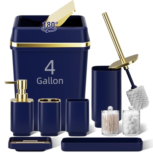 9PCS Bathroom Accessory Set, Navy Blue Bathroom Set with Large-Capacity
