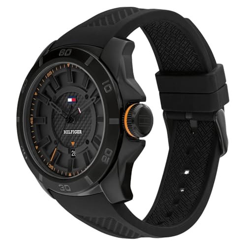 تومي هيليفيغر ساعة بمينا اسود وسوار سيليكون للرجال - 1792137 تناظري