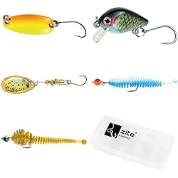 Mini Señuelos De Pesca Zite Juego de señuelos de pesca para trucha – Wobbler Spinner Lamelas, gusanos de goma, tungsteno, anzuelos y trucha, caja de cebo