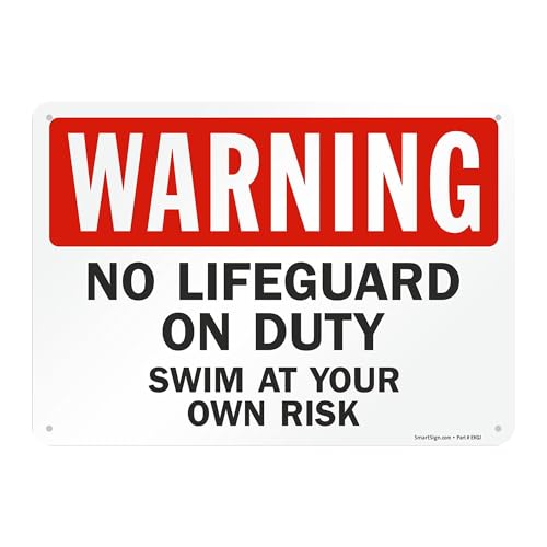 SmartSign 10 x 14 inch “Warning - No Lifeguard On Duty, Swim At Your Own Risk” Metal Sign, Screen Printed, 40 mil Laminated Rustproof Aluminum, Red, Black and White, Made in USA
