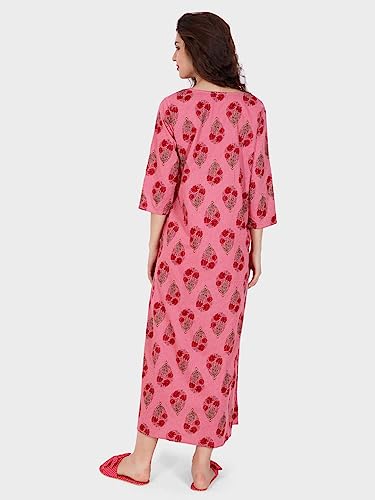 Image of Evolove Women's Cotton Long Maxi Night Gown Nighty Dress with Pocket & Stylish Button, Super Soft Comfortable (LNG-Button)