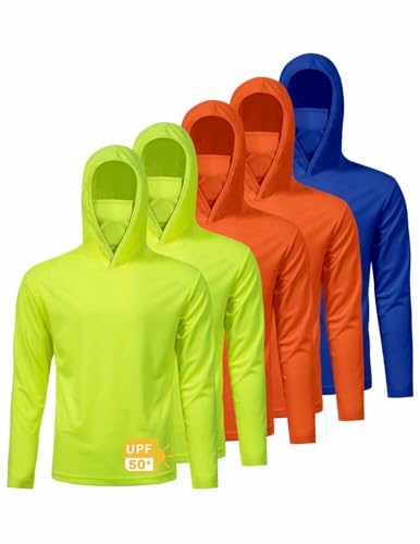Image of 5 Pack Men's UPF 50+ Sun Protection Hoodie Shirts Long Sleeve Shirts Quick Dry Lightweight for Running Workout Hiking Fishing