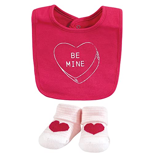 Image of Hudson Baby Unisex Baby Cotton Bib and Sock Set, Be Mine Valentine, One Size