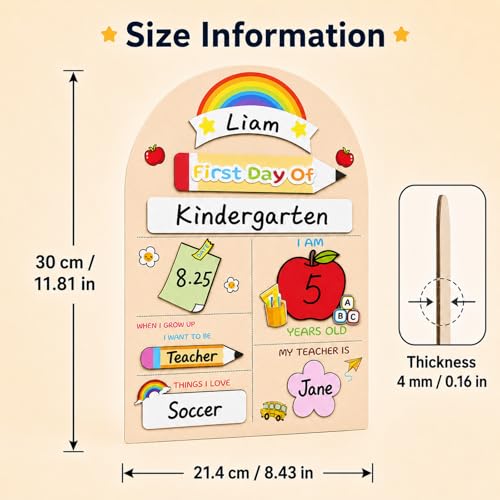 First & Last Day of School Sign, Reusable Interchangeable Chalkboard, Back to School Photo Prop with Marker, Wooden Board for Preschool, Pre-K & Kindergarten (8.4"x11.8") — view 3