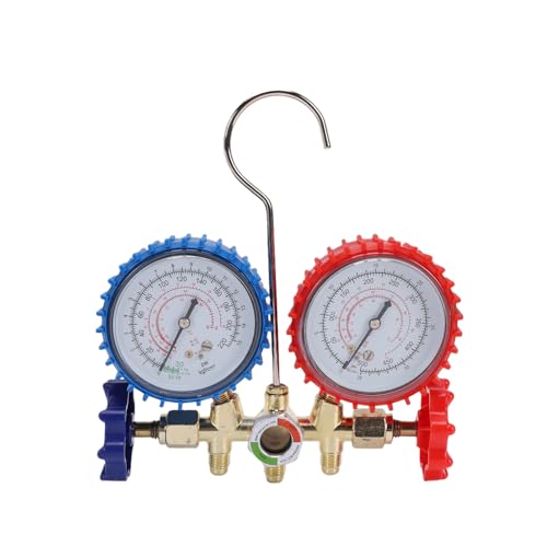 Juego de manómetros para refrigerante R12, kit de carga HVAC para R134a, R22 y R502 con mangueras duales para diagnóstico automotriz y doméstico, núcleo de válvula estable y protección contra impactos miniatura 2