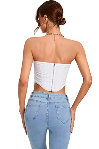 Sayfut Women's Strapless Open Back Boned Mesh Bustier Zip Back Wasit Trainer Corset Body Shaper Crop Top #TOP4