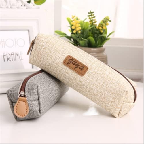 2 Pieces Pencil Cases Portable Students Pen Bags with Metallic Zipper Pocket for Middle High School Office College Girls and Boys (Gray, Cream White)