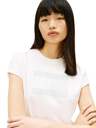 Image of Tommy Jeans Women's Graphic Tee with Printed Flag Logo Detail