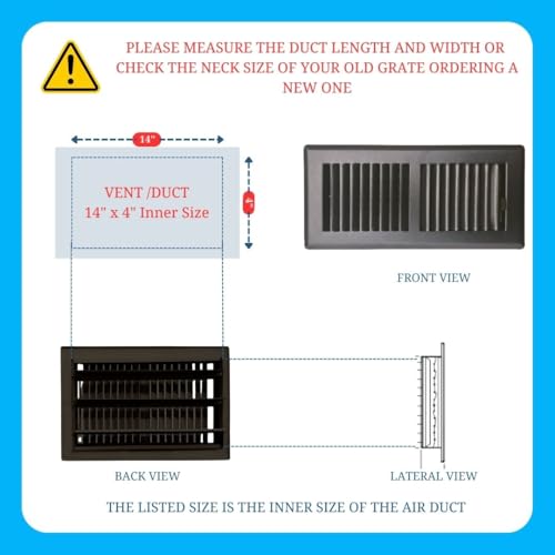 Image of 4 inch x 14 inch Grey Floor Register 2 Way - Stamped Face Steel Vent Cover, HVAC Floor Grille for AC Heat, Fits 4x14 Duct Opening, Heavy Duty Metal Register