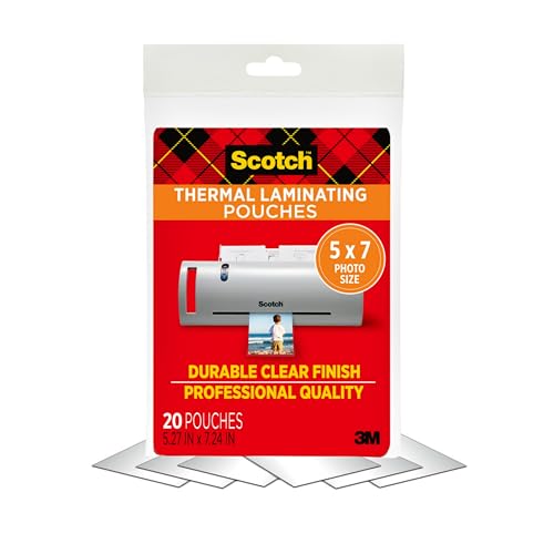Scotch Thermal Laminating Pouches – 5 Mil, 7 x 5 Inches, Photo Size, 20-Pack – Clear, Durable, Photo-Safe Laminating Sheets for Home, Office, or School Use – 20 Count