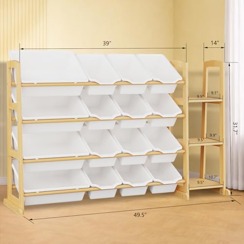 Kids Toy Storage Organizer with Bookshelf Wooden Shelf with 16 Bins and 3 Shelves, Quick A - image 2