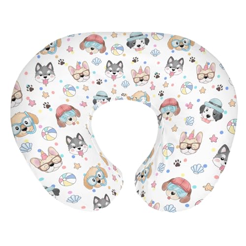 Summer Beach Fun Dogs Nursing Pillow Covers for Boy Girl Cute Dog Vacation Nursing Pillow Slipcovers for Breastfeeding Pillows Dogs Lovers Gift Soft Stretchy Removable Covers for Newborn Infant
