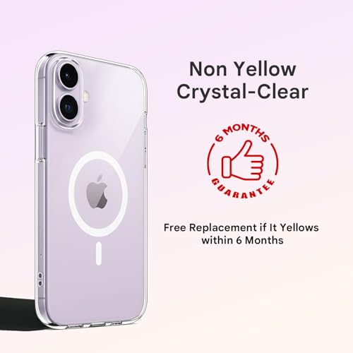Image of Prolet Anti- Yellow Crystal Clear Hard Case Cover Compatible with iPhone 17 with Magnetic Mag-Safe Wireless Charging Support, Shockproof Hard Back Cover (Transparent)