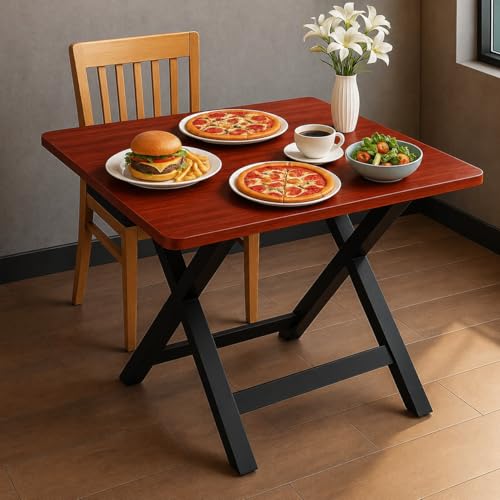 Image of Multi-Purpose Portable & Foldable Wooden Dining Table Desk for Living Room | Bed Room | Made with Engineered Plywood top and Powder Coated Finish for Home & Office (Coffee Brown)