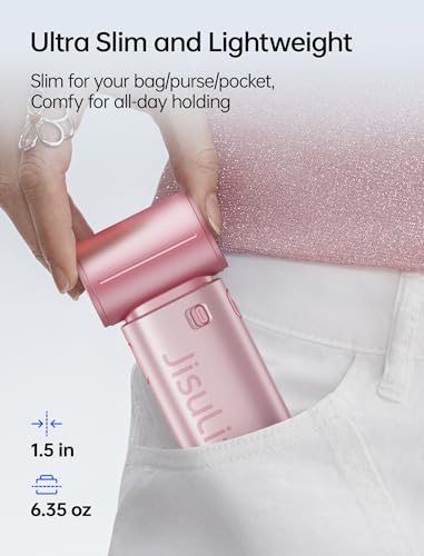 Image of JISULIFE Mini Handheld Fan Life9S - Sleek Chrome: Turbo Power, 22 Hours Cooling, LED Display, 5000mAh, 5-Speed, Small Portable Fan for Travel, Cruise, Concerts, Trendy Gifts for Women Men-Pink