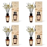 Pack 4 Ambientadores Mikado Ambar Signature nº1 Salted Caramel 85 ml | Difusor de Varillas con Flor Decorativa | Aroma Caramelo Salado, Crema de Leche y Coco Vainilla | Fragancia Hogar Duradera