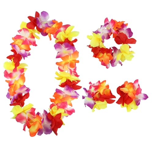 Aacehlh Hawaiian Leis Set,Hawaiian Luau Flower Leis Necklace Headband Bracelets Set,Essential Party Decorations for Birthday, Graduation, and Wedding Celebrations (Colorful)