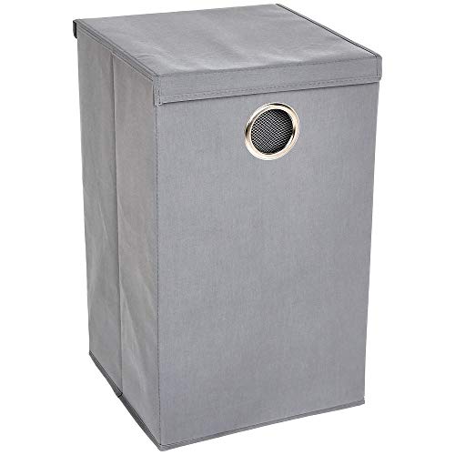 AmazonBasics Collapsible Laundry Hamper with Magnetic Lid, Set of Two, Grey