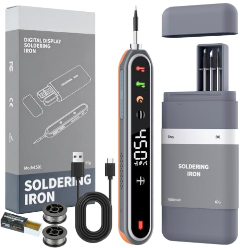Image of Cordless Soldering Iron Kit, 8s Fast Heat-Up, 1400mAh Rechargeable Battery, Type-C Charging, Adjustable Temp 180~450 ℃, 3 Replaceable Tips, Wireless Soldering Pen for DIY Electronics Repair (Orange)