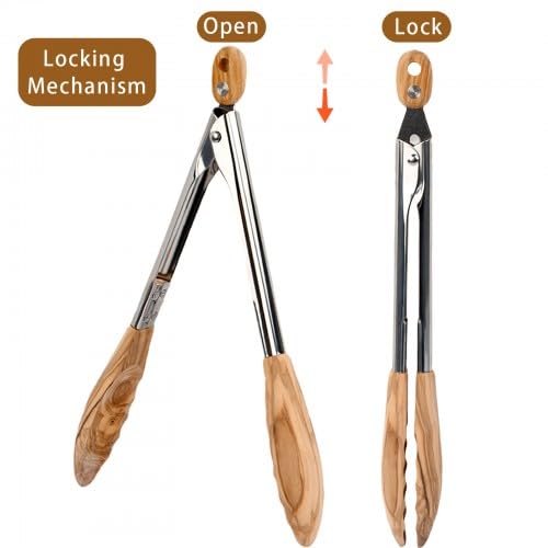 Pinzas de Cocina de Madera de Olivo 30 cm Acero Inoxidable para Parrilla Barbacoa