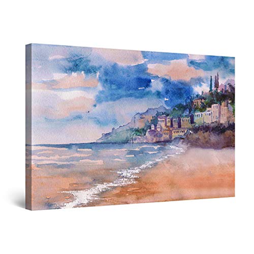 Startonight Impression sur Toile Peinture Aquarelle Côte Amalfi Italie, Tableau Nature Encadrée - Decoration Murale Salon Moderne - Image sur Toile - 80 x 120 cm Cover