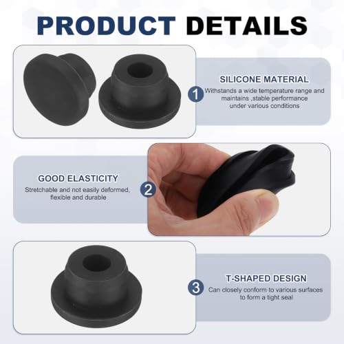Image of MECCANIXITY 11pcs T-Shaped Silicone Plugs 18mm 23 /32 Inch Dia Snap in Plug Hole Seal Cover Round Rubber Stopper for 17.5-18mm Holes Kitchen Rubber Bulkheads Waterproof Sealing, Black
