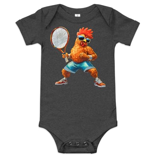 Funny Chicken Tennis Baby Onesie Dark Grey Heather